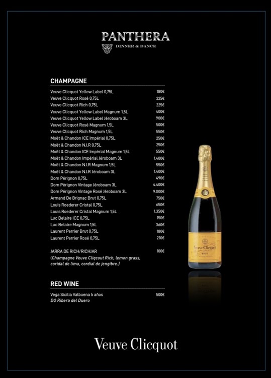 panthera madrid menu botellas